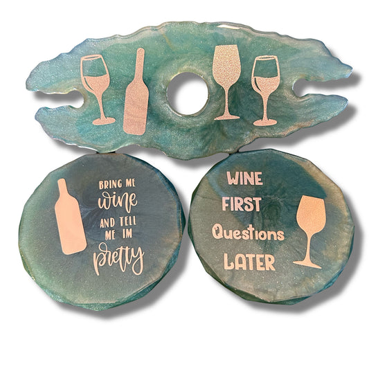 2 Glass Wine Holder with Coasters