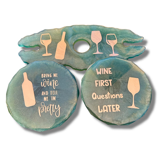 2 Glass Wine Holder with Coasters