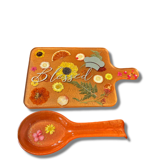 Decorative Cutting Board with Spoon Rest Set