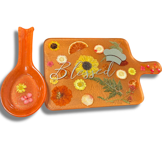Decorative Cutting Board with Spoon Rest Set